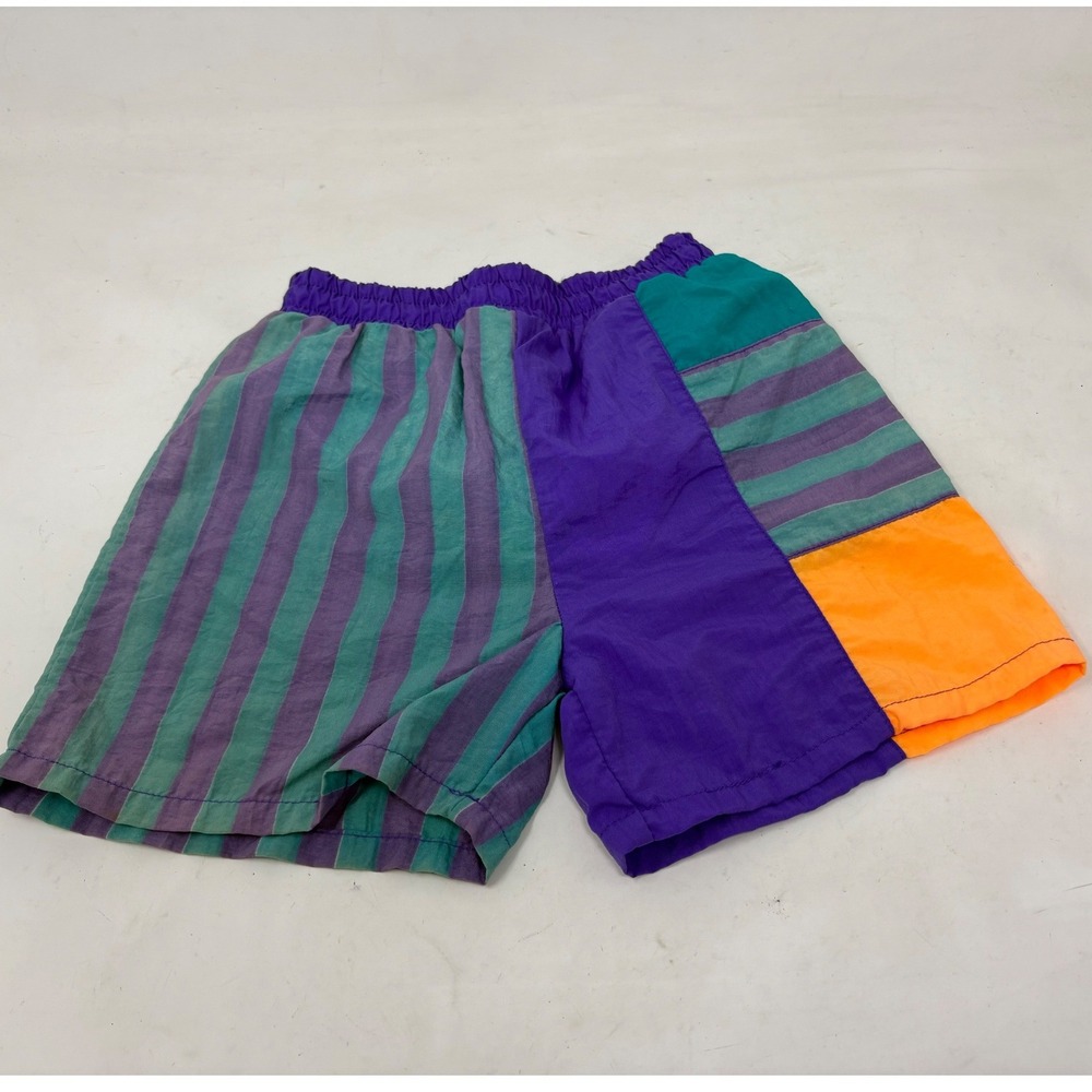 Vintage Eclipse Toddler Boys 3T Nylon Swim Trunks Colorblock Striped 90s Purple